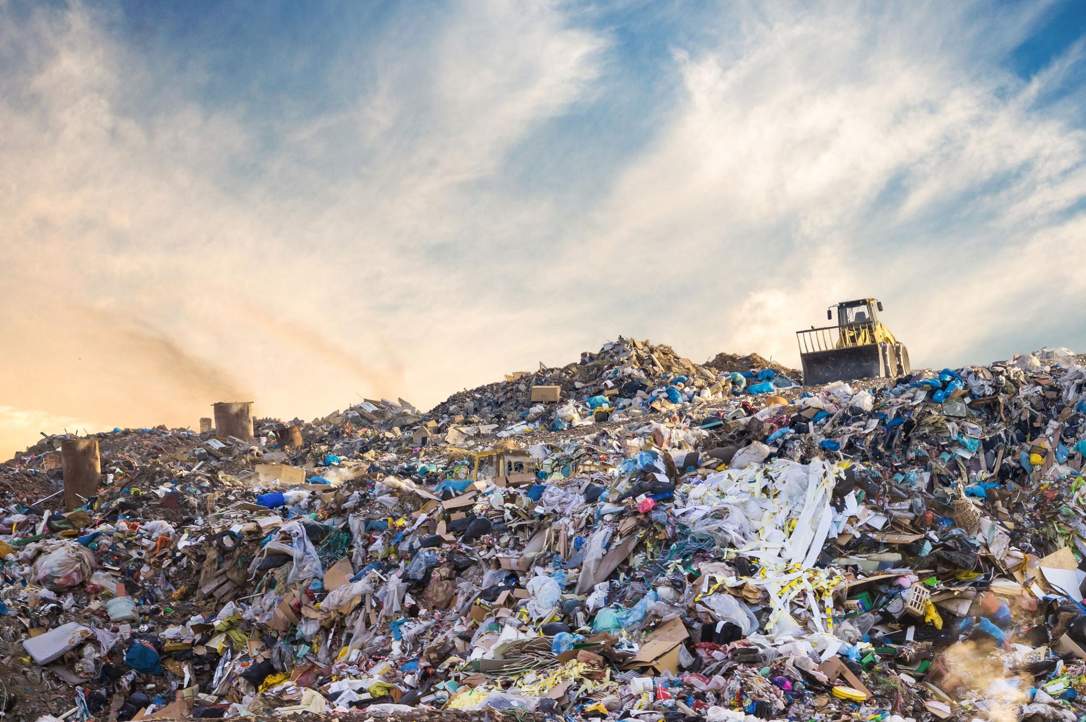 Landfill with bulldozer