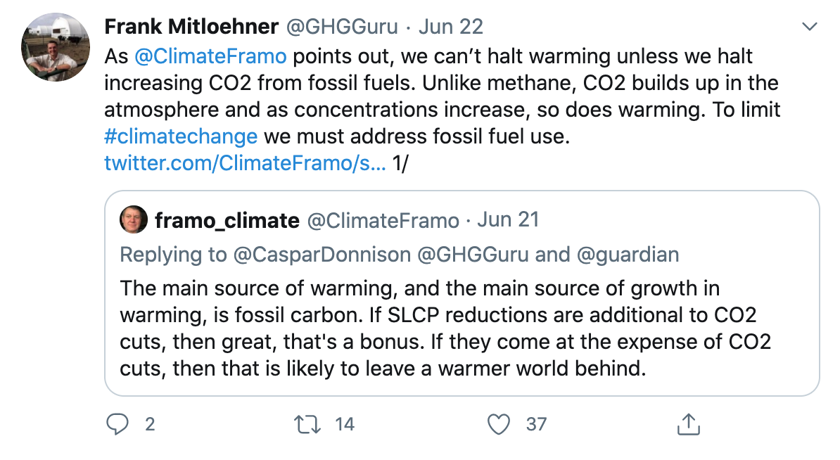 Methane Warming Tweet from Dave Frame