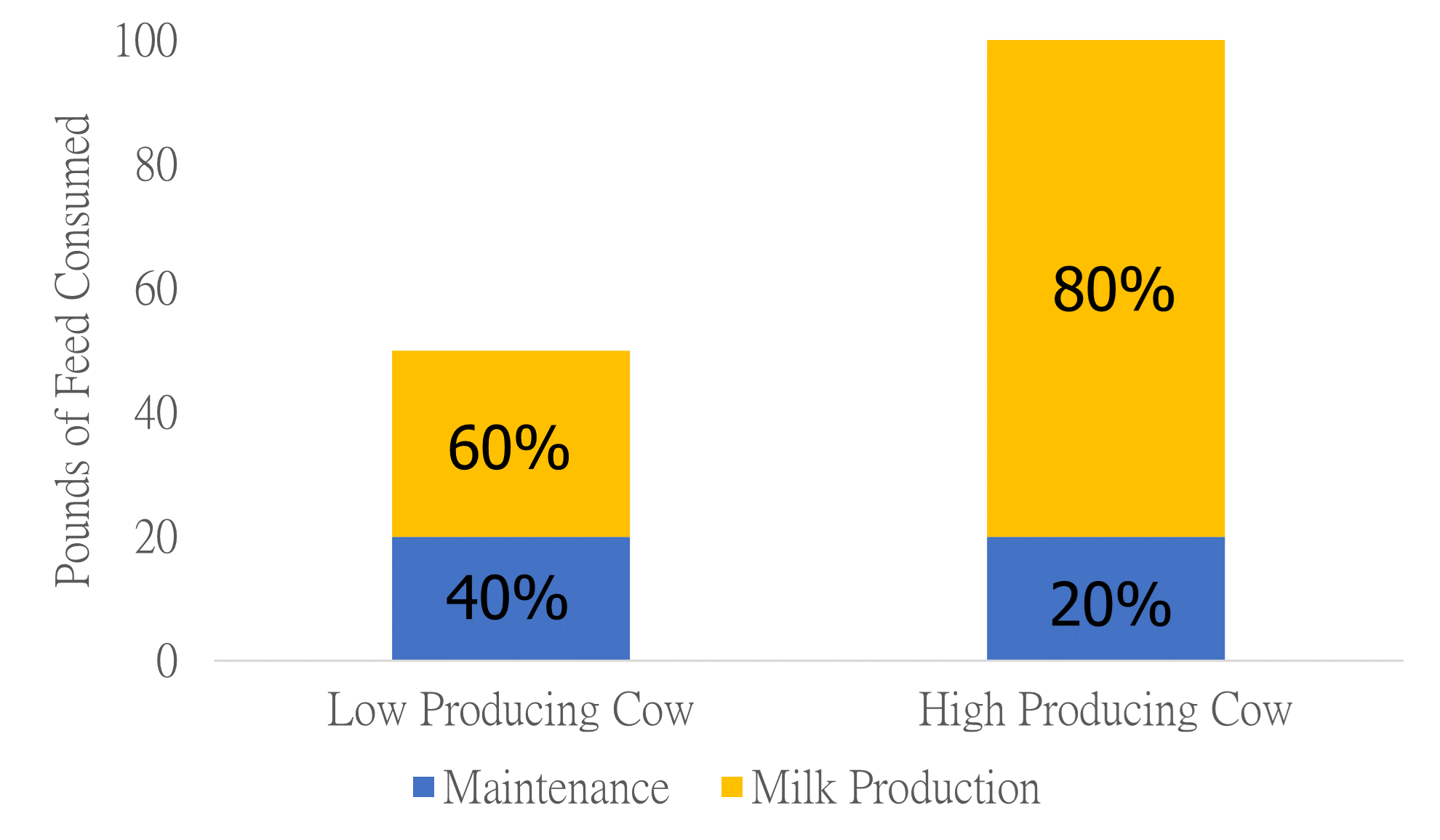 chart showing dairy cow feed amounts and productivity changes over time