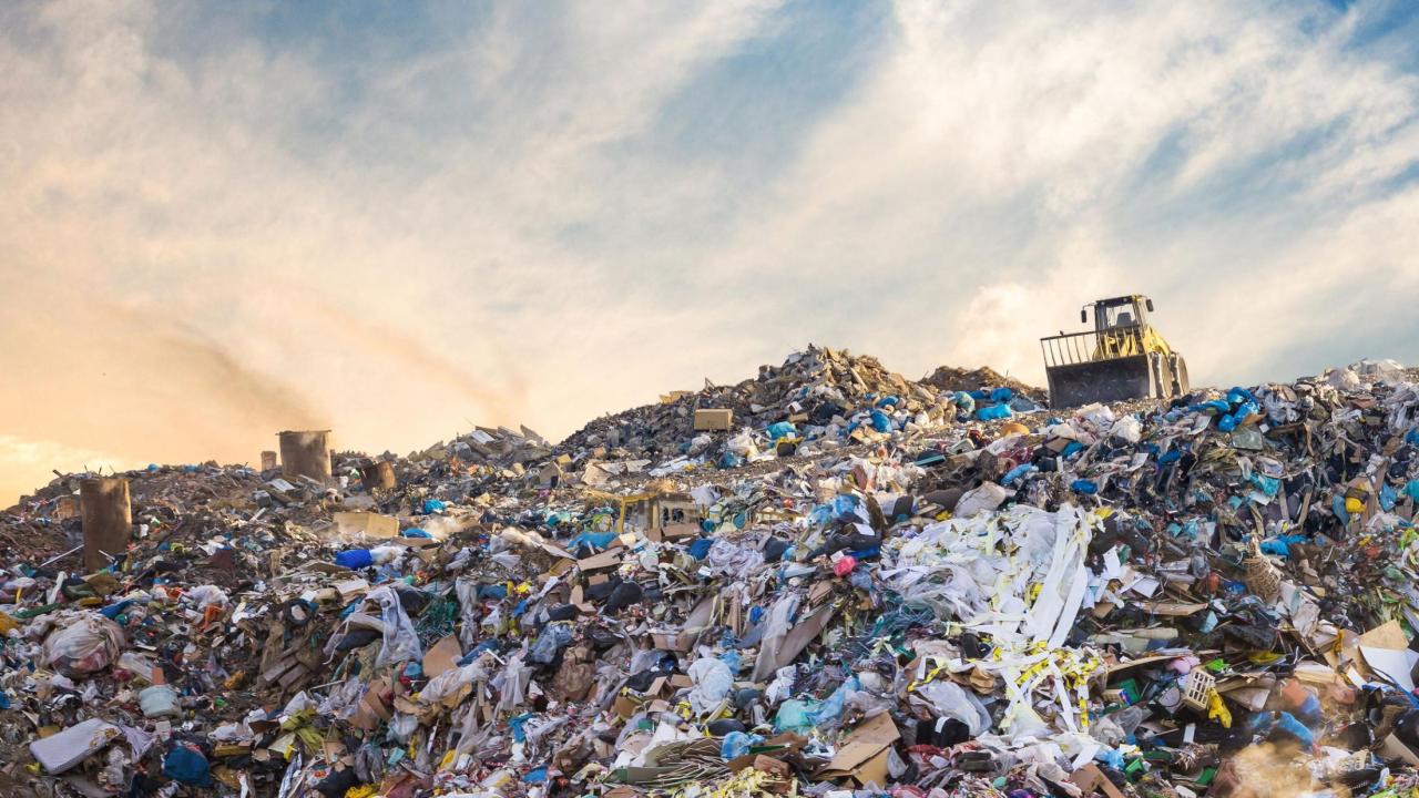 Landfill with bulldozer